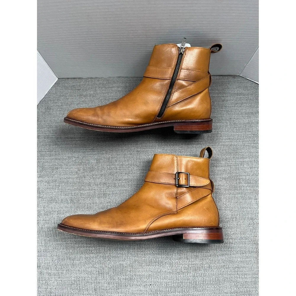 Banana Republic Leather Jodhpur Ankle Boots Mens 11 Brown Zip Buckle Straps